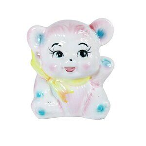 Vintage Giftwares Co By Nancy Pew Pink Ceramic Bear Planter Kitsch 1970s